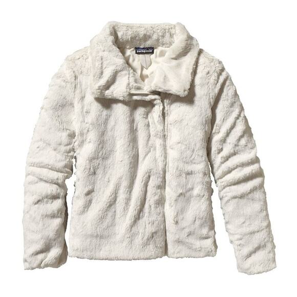 Patagonia Pelage Cream Faux Fur Cozy Asymmetrical Zip Style Jacket - Picture 1 of 10
